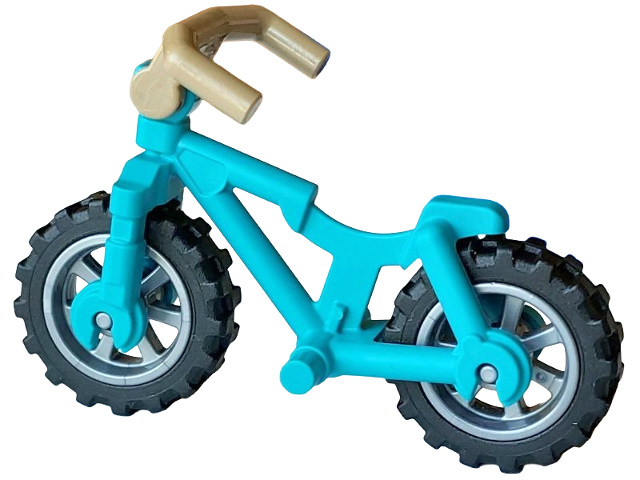 Lego Bicycle Heavy Mountain Bike with Clip for Handlebars with Flat Silver Wheels, Black Tires and Dark Tan Angular Handlebars (5554 / 50862 / 50861 / 98397)