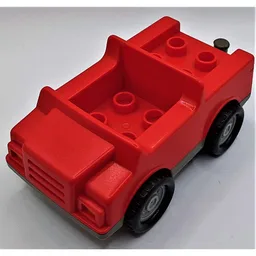 Duplo Car with 2 x 2 Studs and Dark Gray Base, Silver Hubs / Red