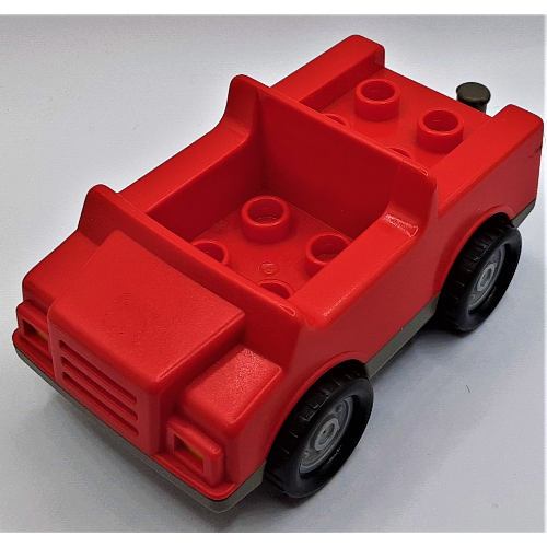 Lego Duplo Car with 2 x 2 Studs and Dark Gray Base, Silver Hubs / Red