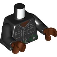 Lego Torso, Shirt, Pockets, Buttons, Reddish Brown Chest, Dark Green Utility Belt print, Black Arms, Reddish Brown Hands / Black