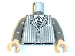 Torso Suit Pinstripe Jacket and Striped Tie Pattern / Dark Bluish Gray Arms / Light Nougat Hands