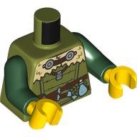 Lego Torso, Tan Fur Cloak, Dark Brown Straps, Bottle, Pendant print, Dark Green Arms, Yellow Hands / Olive Green