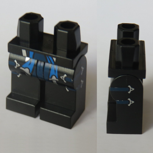 Lego Hips and Black Legs with Blue Sash, Dark Blue Straps, Silver Buckles / Black