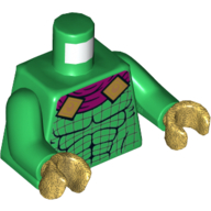 Lego Torso Jumpsuit, Muscles, Magenta Cape with Gold Buckles Print, Green Arms, Pearl Gold Hands / Green