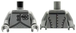 Torso Armor with Black Clasp, Hatch and Rivets, Dark Silver Ornate Symbols Pattern / Flat Silver Arms / Flat Silver Hands