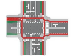 Four way Intersection with bicycle path and sidewalk - Dutch Style