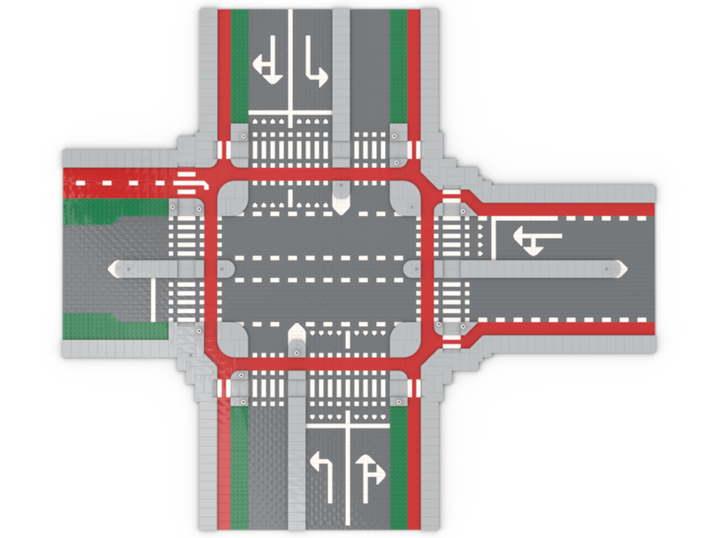 Lego Four way Intersection with bicycle path and sidewalk - Dutch Style