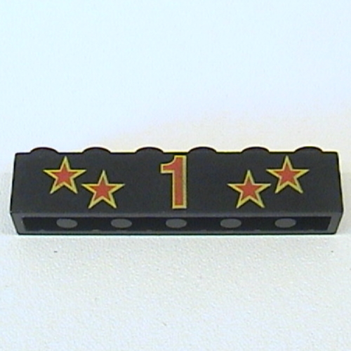 Lego Brick 1 x 6 with Red '1', Four Stars and Yellow Border Print / Black