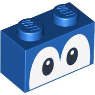 Lego Brick 1 x 2 with Blue Eyes (Yoshi) Print / Blue