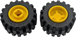 Wheel 11mm D. x 12mm, Hole Notched for Wheels Holder Pin with Black Tire 21mm D. x 11mm - Offset Tread Small Wide, Band Around Center of Tread (6014b / 5811) / Yellow