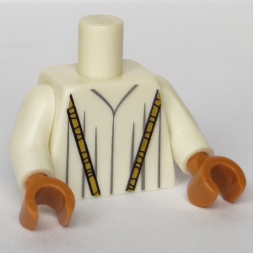 Lego Torso Robe with Long Gold Necklace Print, White Arms, Medium Nougat Hands / White