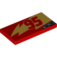 Lego Tile 2 x 4 with '95' and Lightning Bolt (Lightning McQueen) Print / Red