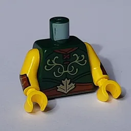 Torso, Tunic with Laces, Lime Decoration and Reddish Brown Belt with Leaf Print, Yellow Arms and Hands with Cuffs Print / Dark Green