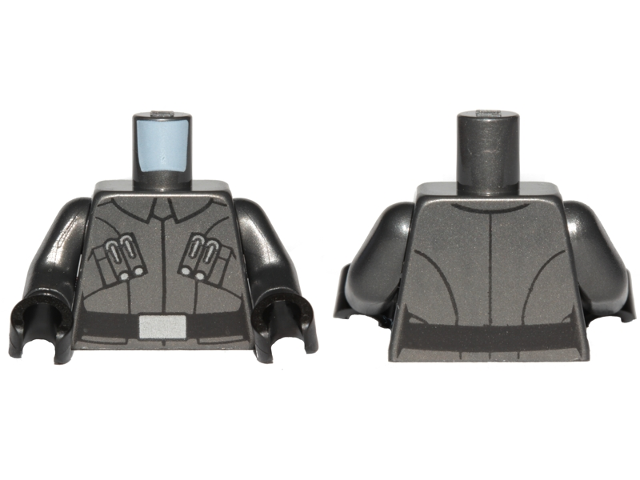 Lego Torso SW First Order Officer Male Uniform Shirt with Collar, Silver Code Cylinders, Black Belt with Narrow Buckle Pattern / Pearl Dark Gray Arms / Black Hands