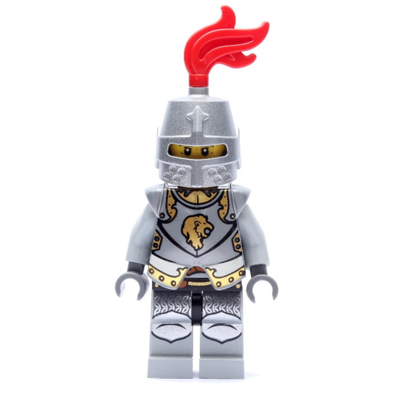 Lego Lion Knight, Armour, Helmet with Red Plume (Flat Silver)