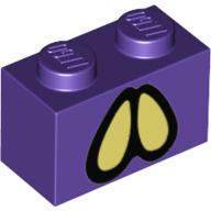 Lego Brick 1 x 2 with Yellowish Green/Black Eyes / Dark Purple