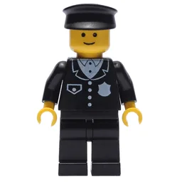 Policeman, Black Suit with Badge, Black Hat (3626b Head)