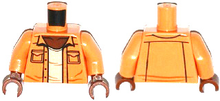 Lego Torso Open Shirt with 2 Pockets and Silver Buttons, Light Nougat Undershirt Pattern / Nougat Arms / Reddish Brown Hands
