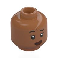 Lego Minifig Head Ironheart, Black Eyebrows, Nougat Lips, Raised Eyebrow / Open Mouth Smile / Sienna Brown