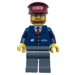 Conductor - Dark Blue Jacket, Dark Bluish Grey Legs, Dark Red Hat