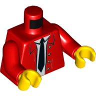 Lego Torso Jacket Open with White Shirt, Black Tie and 4 Buttons Print, Red Arms, Yellow Hands