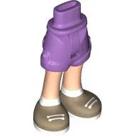 Minidoll Hips and Shorts with Warm Tan Legs, Dark Tan Shoes, White Laces, Socks, Laces / Medium Lavender
