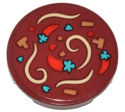 Tile, Round 3 x 3 with Hot Pot Soup with Tan Noodles, Red Peppers, and Medium Nougat and Dark Turquoise Ingredients Pattern (Sticker) - Set 80036