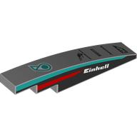 Lego Brick Curved 1 x 6 with White 'EINHELL' On Black Background, Dark Turquoise/Red Stripes on Sides, Black Sponsors print / Light Bluish Gray