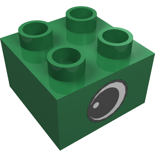 Lego Duplo Brick 2 x 2 with Eye with White Spot Print, on Two Sides - Type 1 / Green