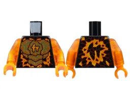Torso Orange and Gold Energy, Ninjago Logogram Letter C, Red Rimmed Lava Stone Spots Pattern / Trans-Orange Arms / Orange Hands