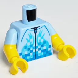 Torso, Dual Molded Arms, Sports Jacket, Zipper, Medium Azure and Blue Decorations Print, Bright Light Blue Sleeves Pattern, Yellow Arms and Hands / Bright Light Blue