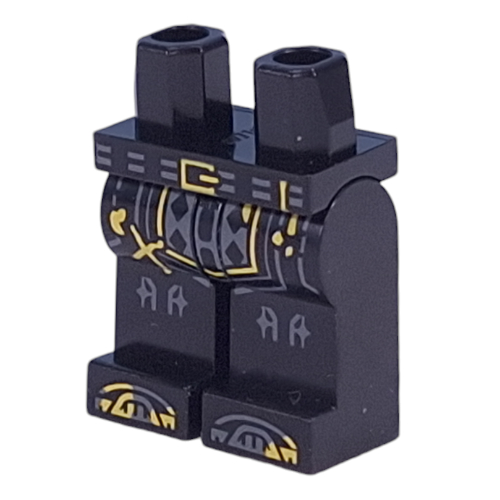 Lego Hips and Black Legs with Silver Armor, Bright Light Yellow Stripes print / Black