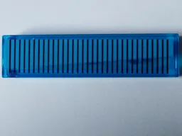 Tile 1 x 4 with Black Horizontal Lines and Wide Medium Blue Wedge Pattern Model Left Side (Sticker) - Set 40519 / Trans-Dark Blue