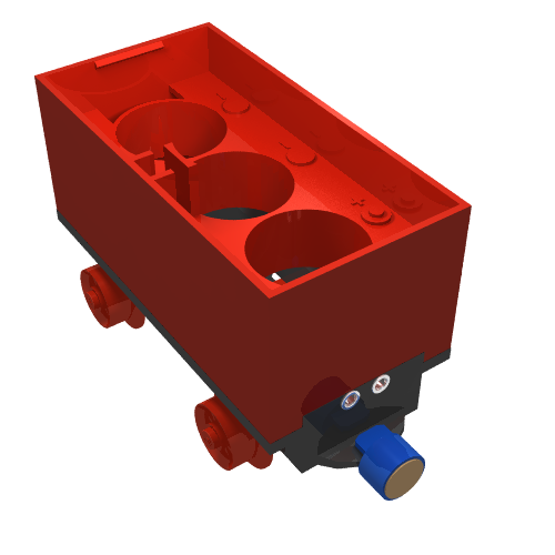 Lego Battery Box, Train Car with Black Base, Red Wheels and Magnets / Red
