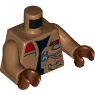 Torso Jacket with Pockets, Zipper and Gadgets, Black Undershirt Print, Medium Nougat Arms, Reddish Brown Hands / Medium Nougat