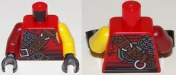 Torso Ninjago Armor Chain Mail with Reddish Brown Wide Belt and Black Sash Pattern / Yellow Arm Left / Dark Red Arm Right / Black Hands