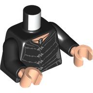 Lego Torso, Robe/Dress, Silver Clasps, Dark Bluish Grey Lines/Folds, Pendant print, Black Arms, Light Nougat Hands / Black