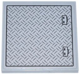 Tile 4 x 4 with Hatch Panel with Black Outline, Handles and Dark Bluish Gray Tread Plate Pattern (Sticker) - Set 42146