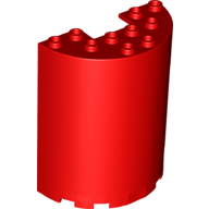 Lego Cylinder Half 3 x 6 x 6 with 1 x 2 Cutout / Red