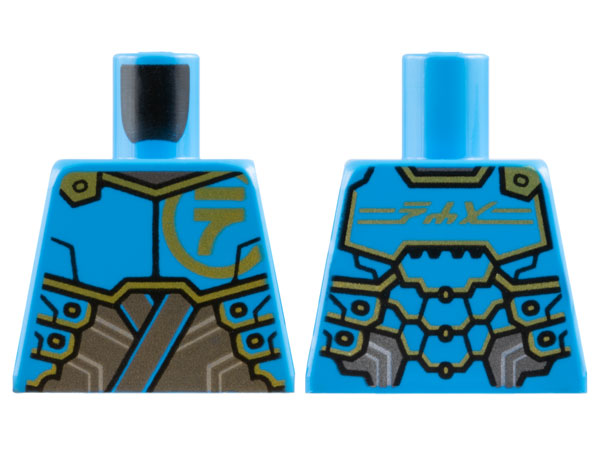 Lego Torso Armor Plates over Dark Silver Tunic, Gold Trim and Ninjago Logogram Letter N, 'NYA' on Back Pattern