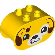 Duplo Brick 2 x 4 x 2 Rounded Ends with Dog Head, Reddish Brown Ears Print / Yellow