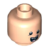 Minifig Head Sloth, Uneven Eyes, Open Mouth with Missing Teeth and Pink Tongue Print [Hollow Stud] / Light Nougat