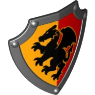 Duplo Shield, Angled Triangle with Black Dragon on Yellow and Red Background Print / Black