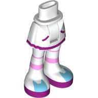 Lego Minidoll Hips and Short Skirt with White Tights, Dark Purple Trim, Bright Light Pink Bands, Medium Azure Cats print / White