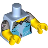 Torso, Dual Molded Arms, Dress with Yellow Neck, Lavender Shoulders and Shiny Trim Print, Flat Silver Sleeves Pattern, Yellow Arms and Hands / Bright Light Blue