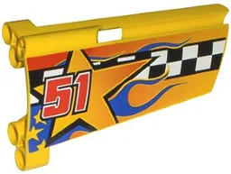 Technic, Panel Fairing #20 Large Long, Small Hole, Side A with Checkered Flag, Stars, Blue Flames and '51' Pattern (Sticker) - Set 8651