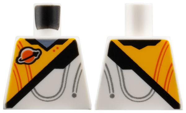 Lego Torso Spacesuit with Bright Light Orange Panel, Classic Space Logo, Black Stripe, and Sand Blue Collar Pattern