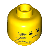 Lego Minifig Head Emmet, Sad Face, Wiped/Smeared Beard / Yellow