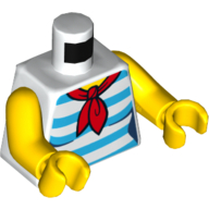 Lego Torso Shirt with Red Scarf and 5 Dark Azure Stripes Print, Yellow Arms and Hands / White