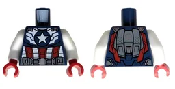Torso Armor with White Star, Stripes and Abdomen with Red Panels, Dark Bluish Gray Belt with Pouches and Silver Buckle, Jet Pack on Back Pattern / White Arms / Red Hands